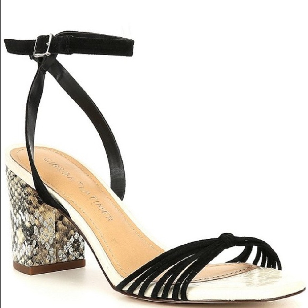 Square Toe Strappy Block Heel Snake Print Sandals